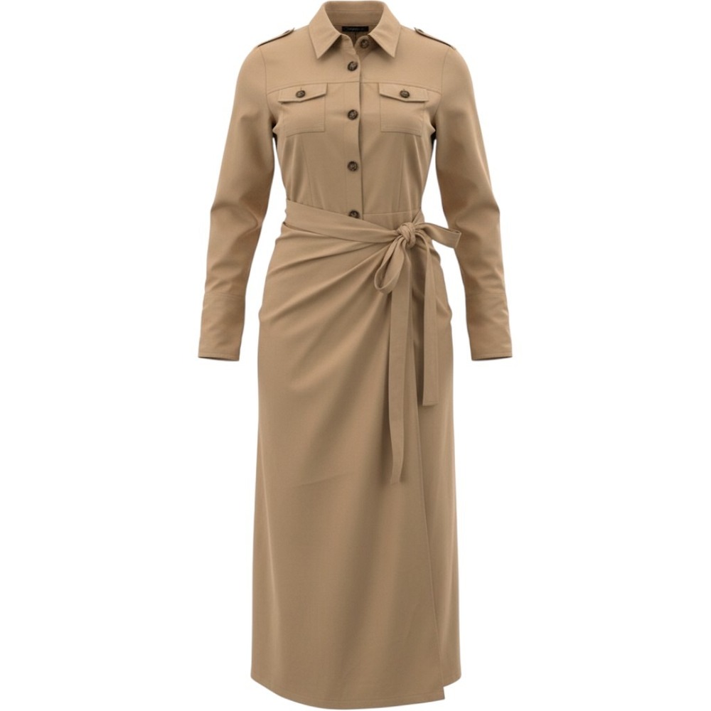 Zara Khaki Tan Cotton Utility Wrap Midi Shirt Dress 4661/390/711 Small NWT
